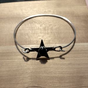 Sterling Silver Star with Black Lava Stone Bracelet